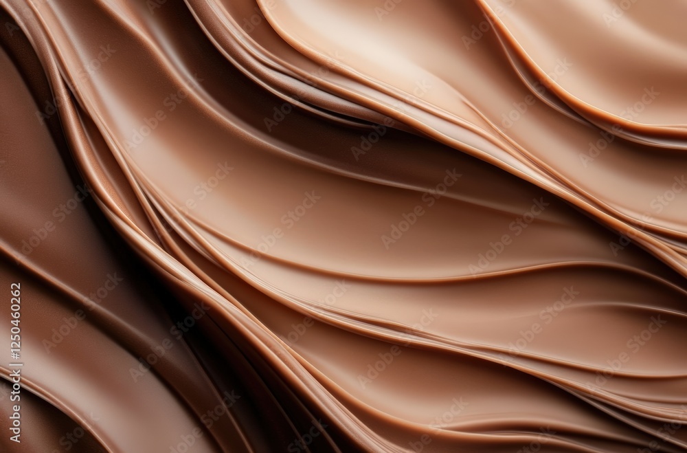 Poster close-up view of smooth chocolate waves capturing the fluid texture and rich colors of melted chocol