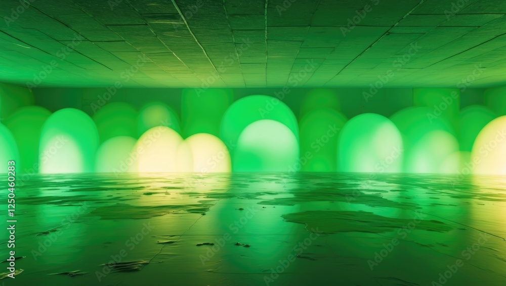 Poster serene abstract green light backdrop with soft glowing arcs creating a calm and tranquil atmosphere 