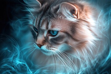Chubby Cat Close-Up with Glowing Abstract Effects and Mystical Nois Elements