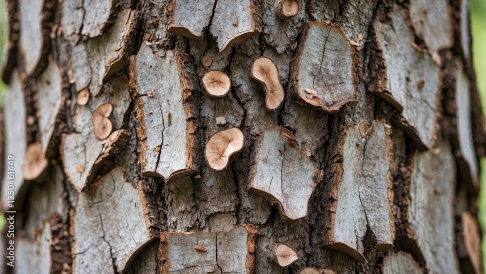 Poster detailed macro shot of textured tree bark showcasing natural patterns and colors in a close-up view 