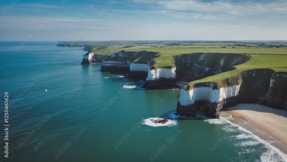 Aufkleber aerial view of three cliffs bay showcasing dramatic cliffs and serene waters with space for overlay 