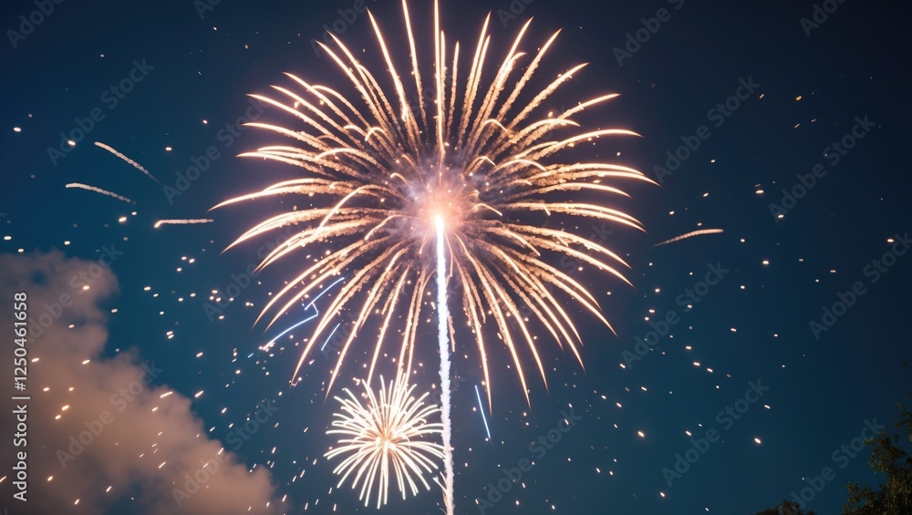 Poster vibrant fireworks display illuminating the night sky with space for custom text and graphics