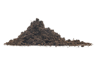 pile peat moss soil isolated on a white background. texture dirt in flowerpots for tree flower. ...