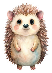 Cute watercolor hedgehog illustration, adorable animal character, whimsical design for children's decor, playful art style.