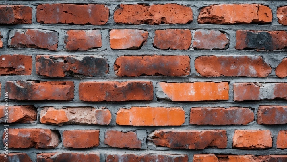 Poster textured red brick wall with a mix of worn and new bricks showcasing rustic charm and weathered char