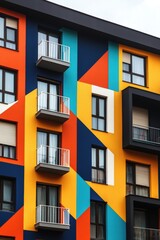 Fototapeta premium Colorful Geometric Exterior Design of a Modern Apartment Building with Vibrant Patterns