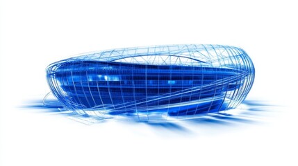 Modern Stadium Design Concept - Futuristic stadium architectural , showcasing a sleek, innovative design. Blue wireframe on white background.