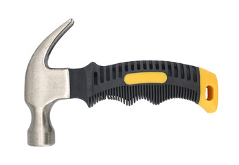 yellow hammer claw isolated white background. tool for handyman, construction