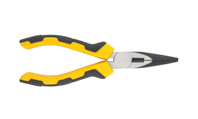 Obraz premium yellow black pliers, plier tool isolated white background. industry tools