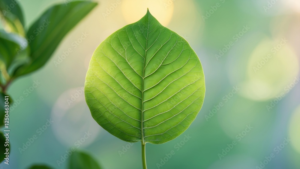 Poster close-up of a vibrant green leaf showcasing intricate textures and soft diffused lighting ideal for 