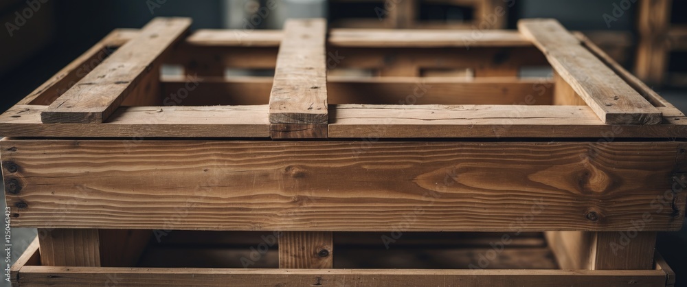 Poster close up of a rustic wooden crate showcasing the texture and grain pattern ideal for storage or tran
