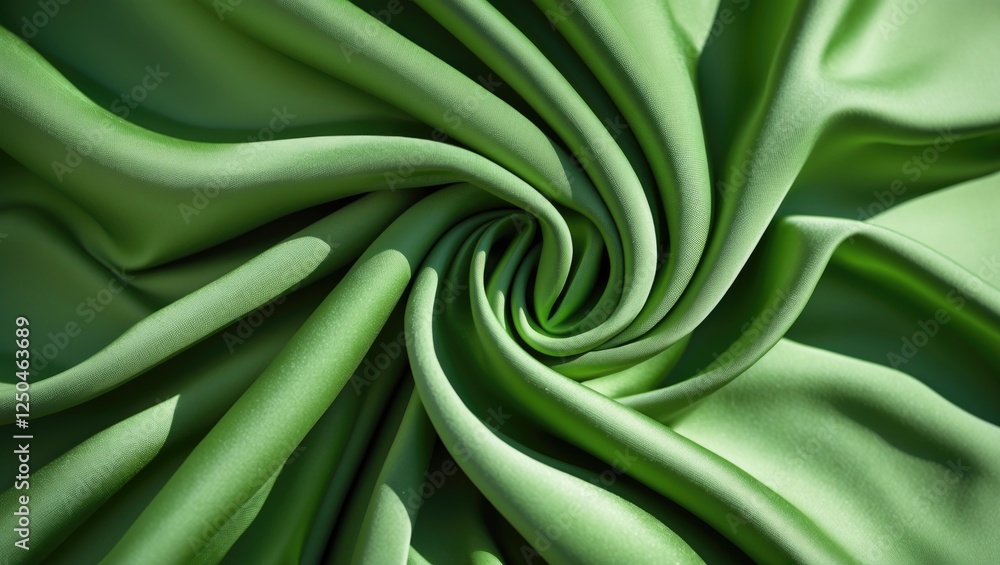 Poster vibrant green fabric with elegant folds and fluid texture creating a soft, inviting pattern that ref