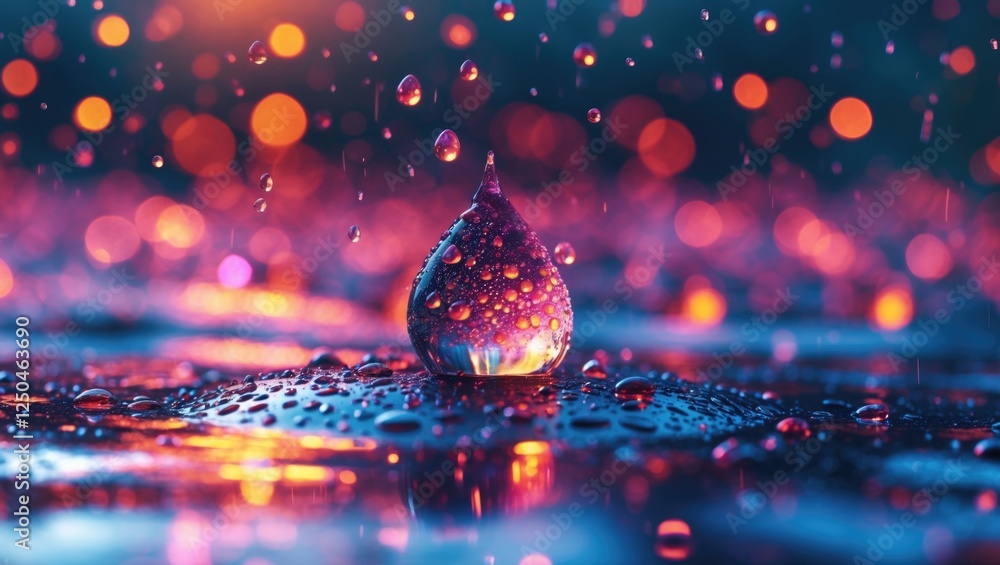 Poster colorful abstract background with rain droplets and bokeh effect creating a dreamy and vibrant atmos
