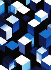 Obraz premium Abstract blue and white cubes 3D illustration.