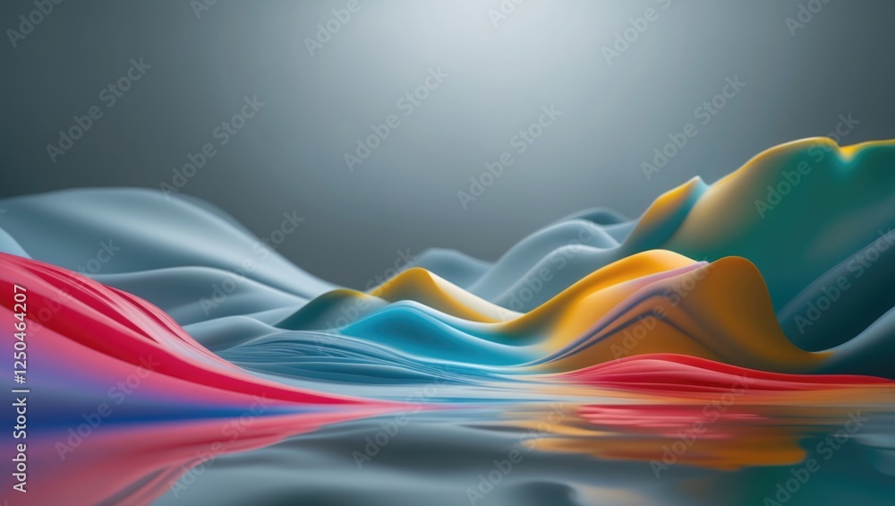 Poster colorful abstract waves in soft gradients with a serene atmosphere, ideal for modern design backgrou