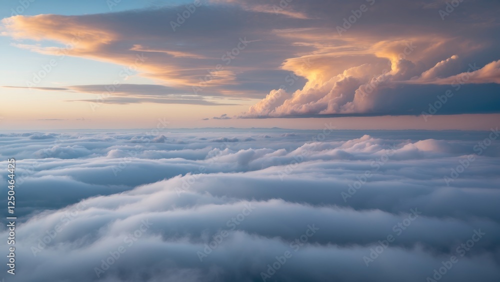 Aufkleber serene aerial view of stratocumulus clouds illuminated by a warm sunset with layers of fluffy cloud 