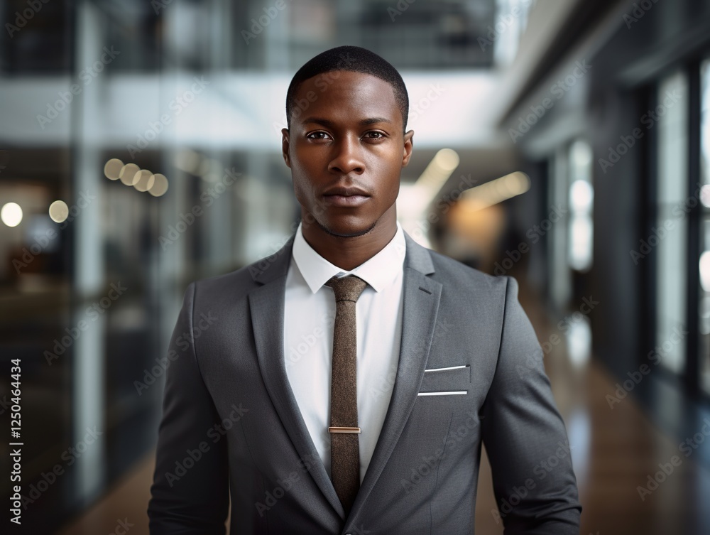 Wall mural Portrait Attractive African young confident business man in business professional working office.