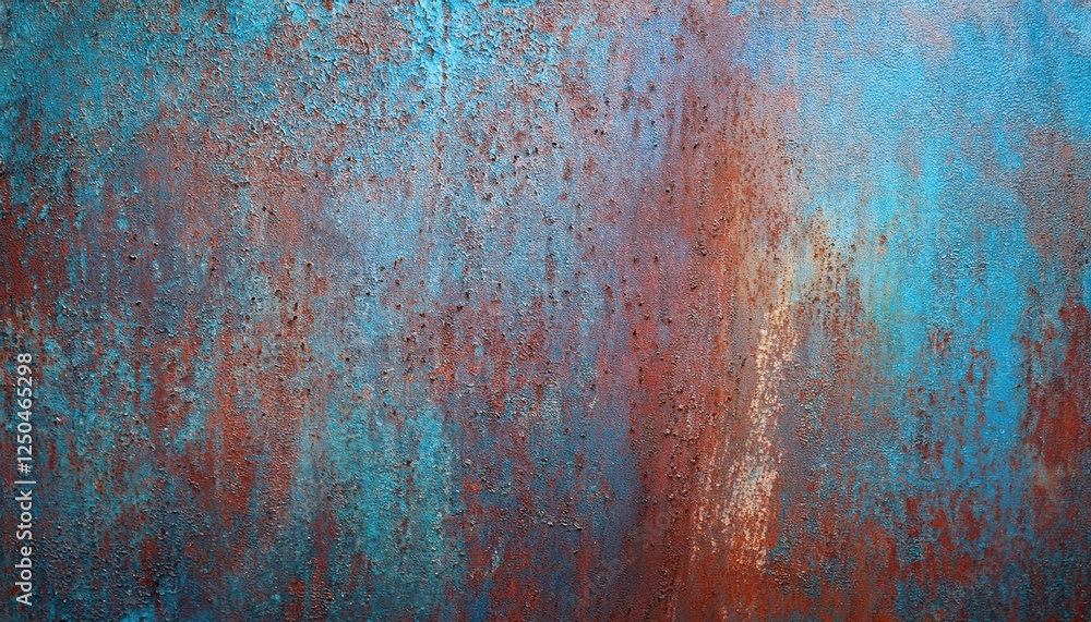 Poster weathered metal surface with oxidized rust texture and vibrant blue patina for abstract background