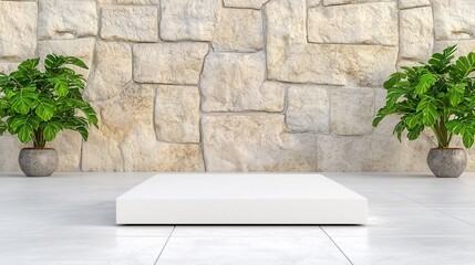 White box with a plant and modern square white billboard mockup on a clean background