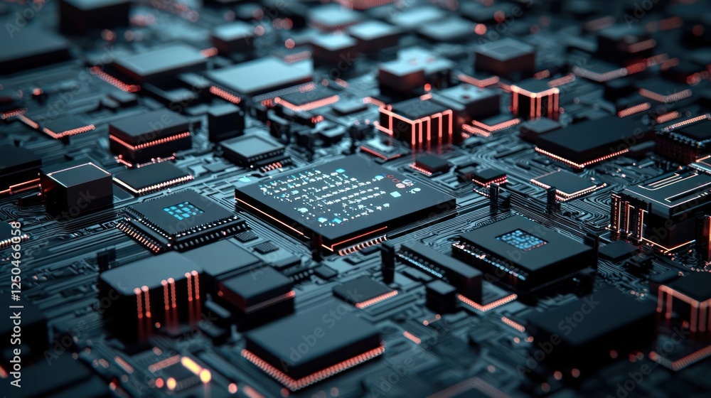Poster abstract circuit board with glowing components
