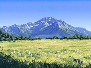 Obraz premium Mountain view shrouded in haze during summer, contrasting against a clear blue sky