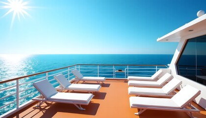 Fototapeta premium Luxury Yacht Deck with Sun Loungers and Ocean View 