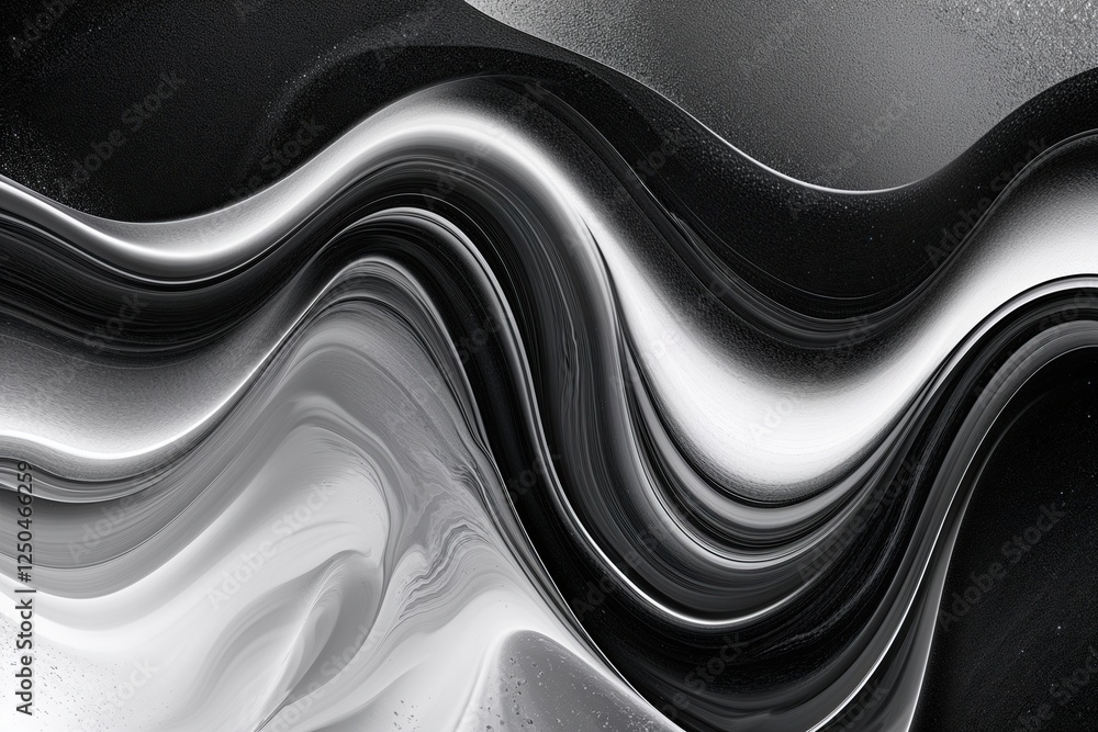 Poster black and white abstract liquid flow gradient background with grainy noise texture for modern websit