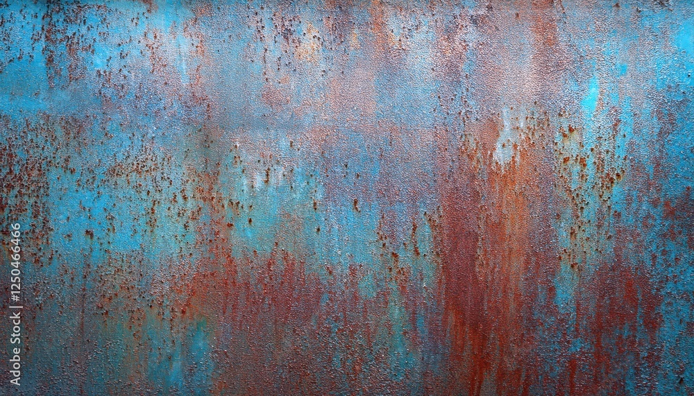 Poster weathered metal surface with oxidized rust texture and vibrant blue patina for abstract background