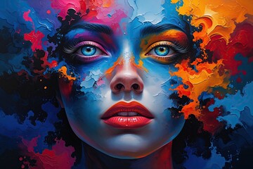 A Striking Artwork Characterized by Vibrant Hues and Compelling Contrast