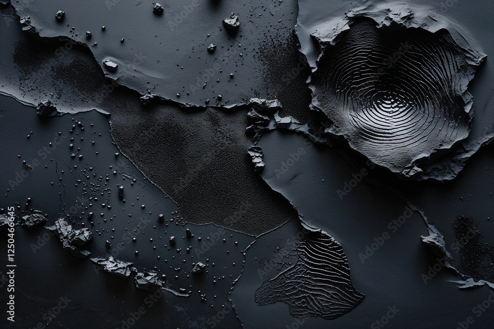 Poster abstract texture of charcoal residue and fingerprints on an obsidian canvas