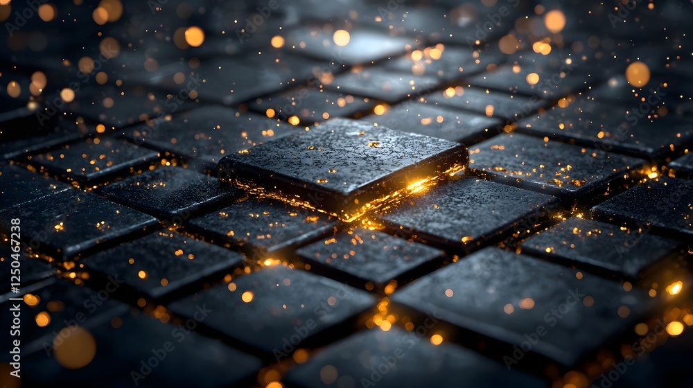 Poster glowing geometric hexagon pattern in dark sparkling digital abstract background futuristic sci fi in