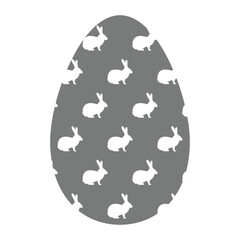 Modern Happy Easter Egg Vector with Repeating Pattern of White Bunny Silhouettes Against a Gray Background