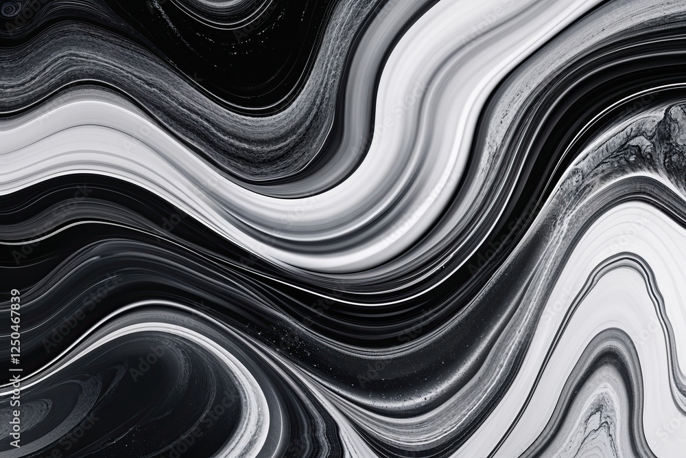 Poster avant-garde monochrome waves: abstract fluid marble gradient texture for modern web graphics