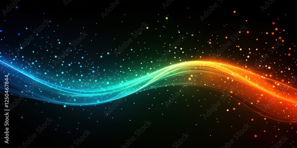 Poster dynamic and futuristic background featuring colorful waves with sparkling particles for creative des