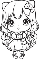 Fototapeta premium Doodle lineart minimal girl cartoon