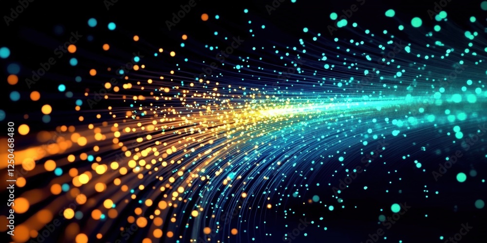 Poster dynamic futuristic background featuring vivid particles and lines with a bright gradient effect in a