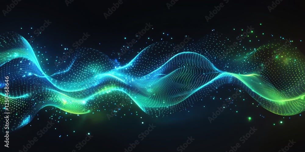 Poster dynamic waves of blue and green lights creating a mesmerizing background for creative projects and d