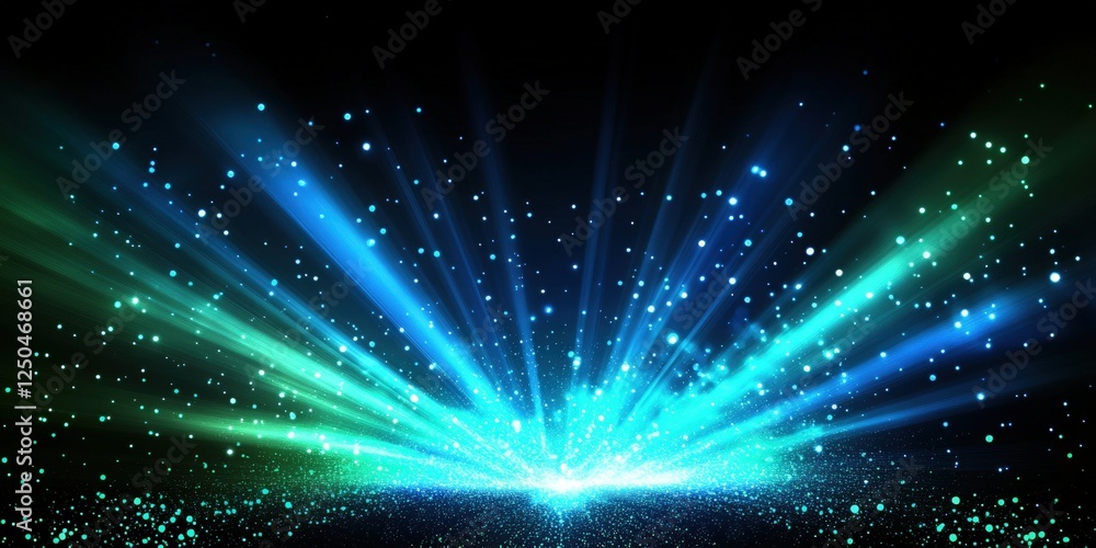 Aufkleber dynamic background of blue and green lights with bright rays in a spectacular display of colorful sp