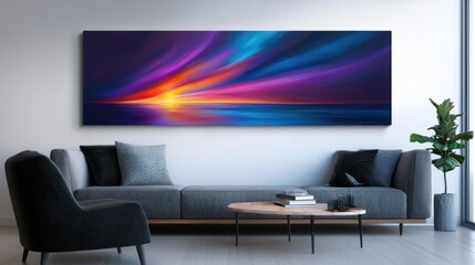 Abstract sunset seascape canvas art in modern living room