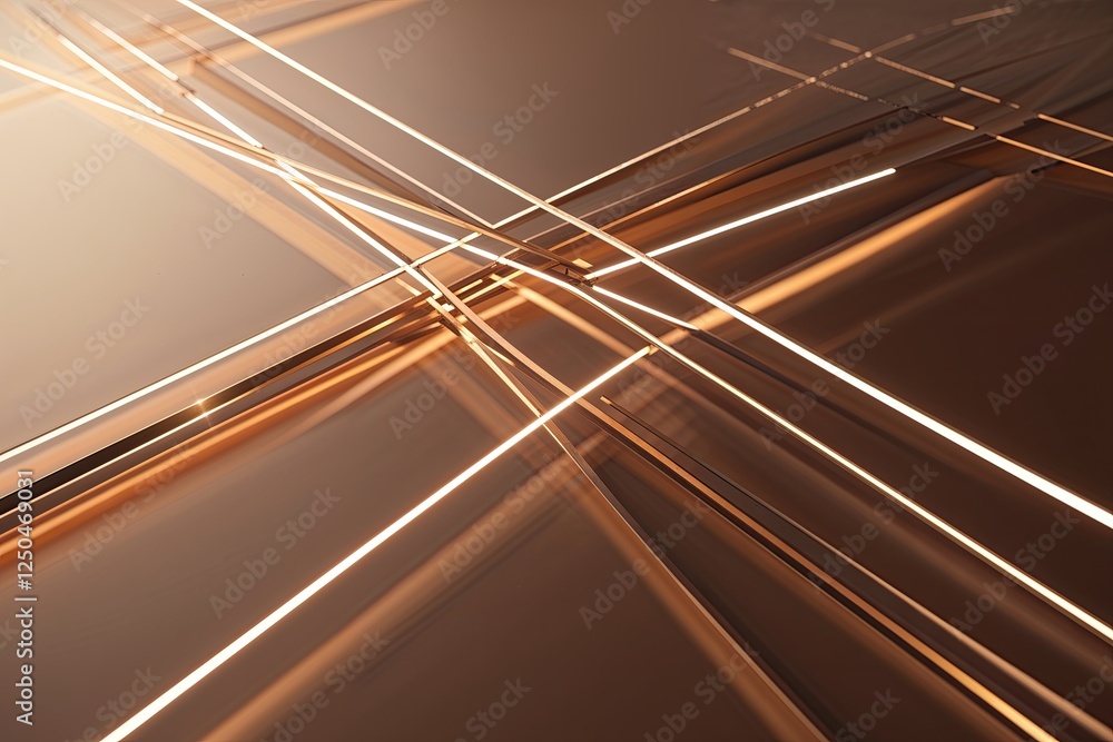 Poster bronze light intersecting lines dynamic motion effect on light coffee canvas