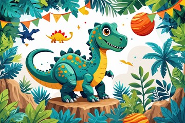 Obraz premium Dinosaur Border Art for Kids Invitations and Party Decorations
