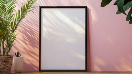 The frame on the wall with white mockup in room