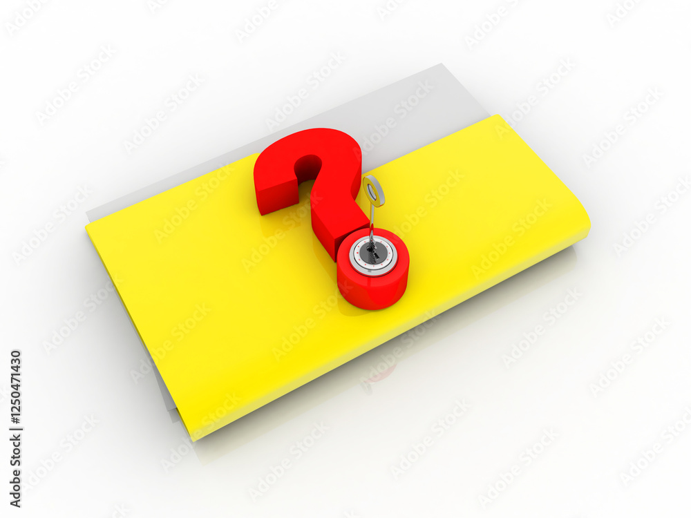 Poster 3d rendering file folder with question symbol