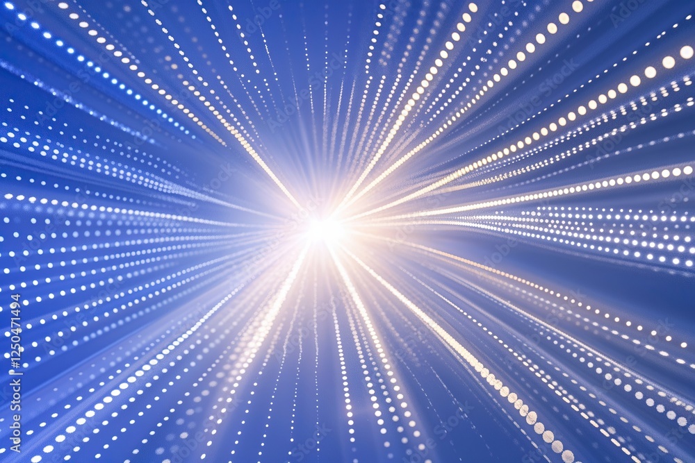Poster vibrant blue flashing light with diagonal dots on white background - realistic motion effect and spa