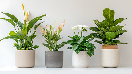 Fototapeta premium Indoor plant arrangement display home interior botanical still life bright environment close-up view nature concept for living spaces
