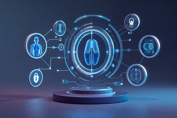 Obraz premium 3D Rendered Icons for Biometric Security and Genetic Identification