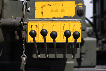  Close up view of the loading and unloading mechanism. Artillery tractor for towing artillery guns and systems.