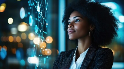 African American woman contemplates future technology advancements