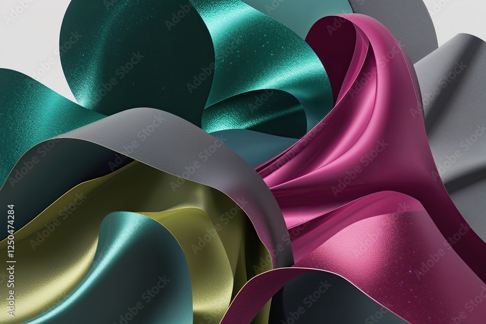 Poster vibrant gradient collage with layered color forms in shimmering rainbow teal olive ruby and gray