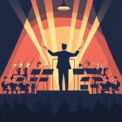 Dynamic orchestral performance with vibrant lighting and deep audience engagement.
